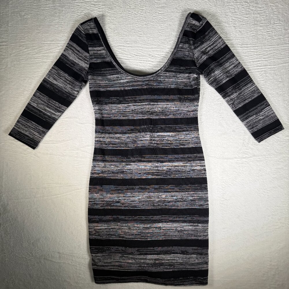 West Seal Small‎ 90s Y2K Mini Dress Gray/Black Stripes Scoop Neck